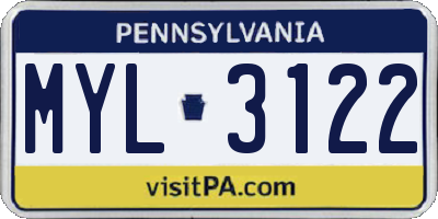 PA license plate MYL3122