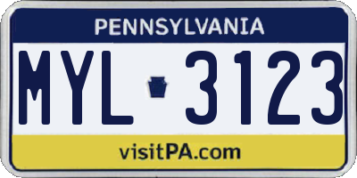 PA license plate MYL3123