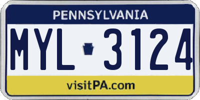 PA license plate MYL3124