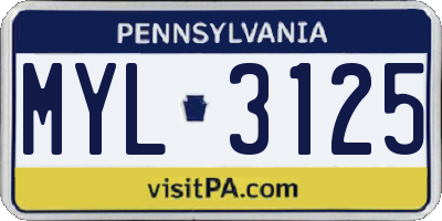 PA license plate MYL3125