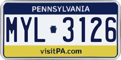 PA license plate MYL3126