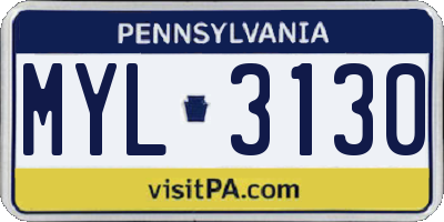PA license plate MYL3130