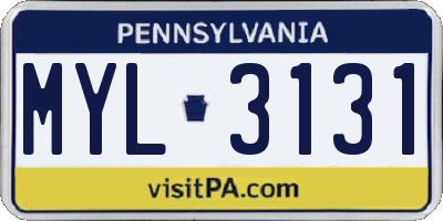 PA license plate MYL3131