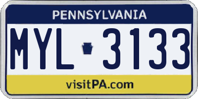 PA license plate MYL3133