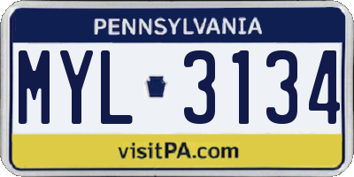 PA license plate MYL3134