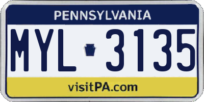 PA license plate MYL3135