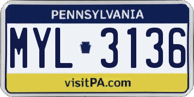 PA license plate MYL3136