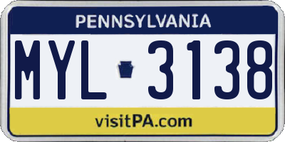 PA license plate MYL3138