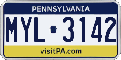 PA license plate MYL3142