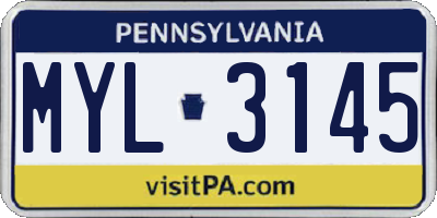 PA license plate MYL3145