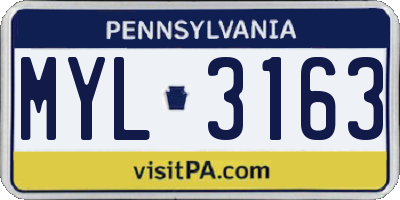 PA license plate MYL3163