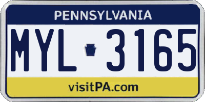 PA license plate MYL3165