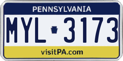 PA license plate MYL3173