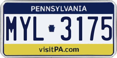 PA license plate MYL3175