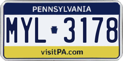 PA license plate MYL3178