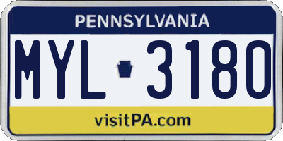 PA license plate MYL3180