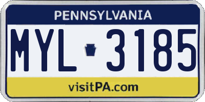 PA license plate MYL3185