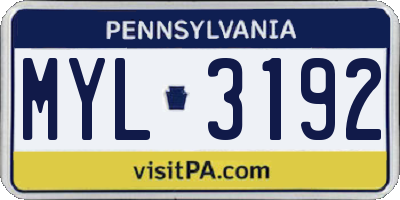 PA license plate MYL3192