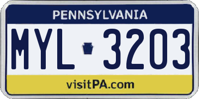 PA license plate MYL3203