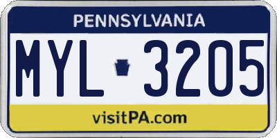 PA license plate MYL3205