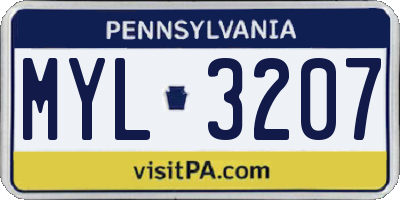 PA license plate MYL3207