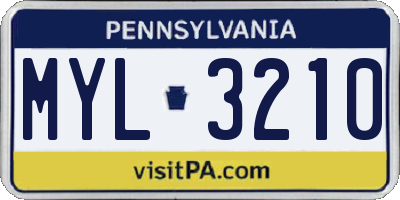 PA license plate MYL3210