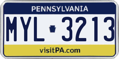 PA license plate MYL3213