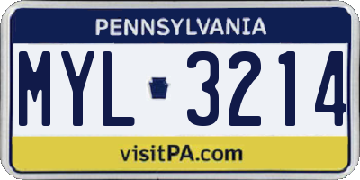 PA license plate MYL3214