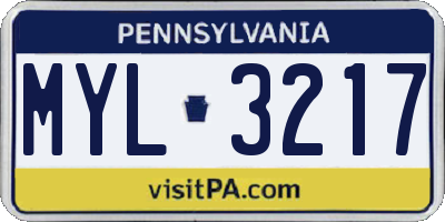 PA license plate MYL3217