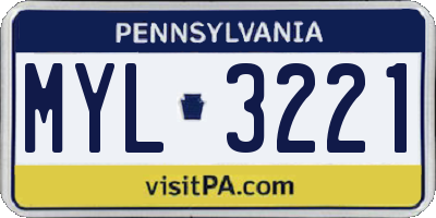 PA license plate MYL3221