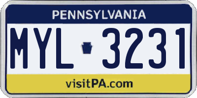PA license plate MYL3231