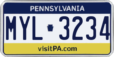 PA license plate MYL3234