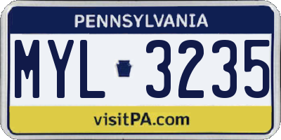 PA license plate MYL3235