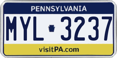 PA license plate MYL3237