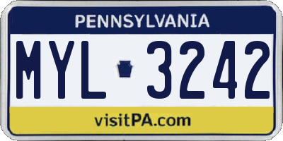 PA license plate MYL3242