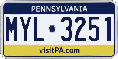 PA license plate MYL3251