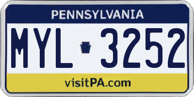 PA license plate MYL3252