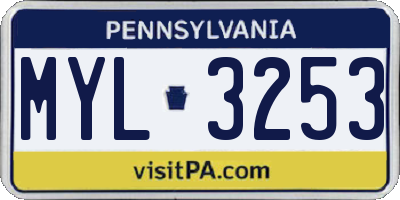 PA license plate MYL3253