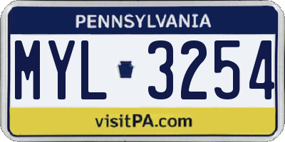 PA license plate MYL3254
