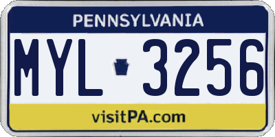 PA license plate MYL3256