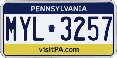 PA license plate MYL3257