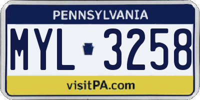 PA license plate MYL3258