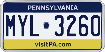 PA license plate MYL3260