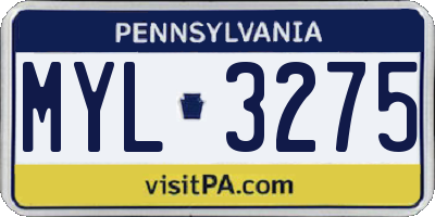 PA license plate MYL3275