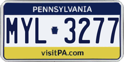 PA license plate MYL3277