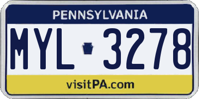 PA license plate MYL3278