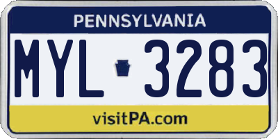 PA license plate MYL3283