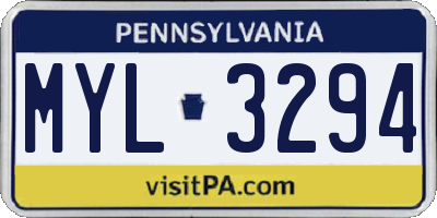 PA license plate MYL3294
