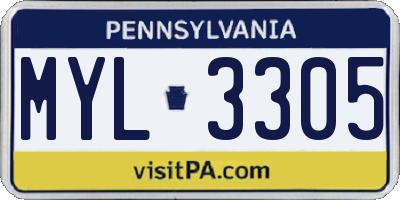 PA license plate MYL3305