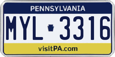 PA license plate MYL3316